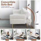 MooxvMoo Canapé-lit Futon, Canapé-lit Futon Convertible avec Dossier Réglable, 2 Oreillers, Canapé Futon en Velours Côtelé pour Petits Espaces, Salon, Blanc