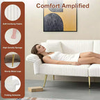 MooxvMoo Canapé-lit Futon, Canapé-lit Futon Convertible avec Dossier Réglable, 2 Oreillers, Canapé Futon en Velours Côtelé pour Petits Espaces, Salon, Blanc
