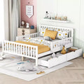 MAYEERTY Full Size Wood Platform Bed with Guardrails on Both Sides and Two Storage Drawers White