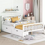 MAYEERTY Full Size Wood Platform Bed with Guardrails on Both Sides and Two Storage Drawers White