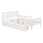 MAYEERTY Full Size Wood Platform Bed with Guardrails on Both Sides and Two Storage Drawers White