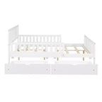 MAYEERTY Full Size Wood Platform Bed with Guardrails on Both Sides and Two Storage Drawers White