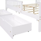 MAYEERTY Full Size Wood Platform Bed with Guardrails on Both Sides and Two Storage Drawers White