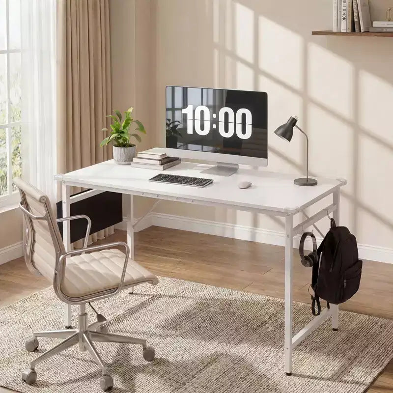 Karl Home 47.2 Computer Desk for Home Office - Study Writing Desk with Storage, Side Hooks & Adjustable Feet
