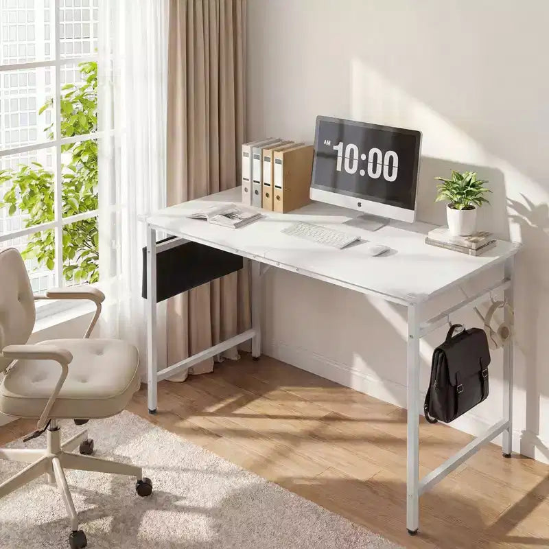 Bureau d'ordinateur Karl Home 47.2 pour bureau à domicile - Bureau d'étude avec rangement, crochets latéraux et pieds réglables
