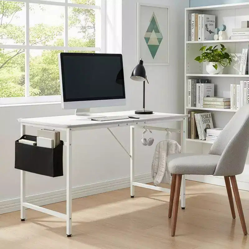 Bureau d'ordinateur Karl Home 47.2 pour bureau à domicile - Bureau d'étude avec rangement, crochets latéraux et pieds réglables