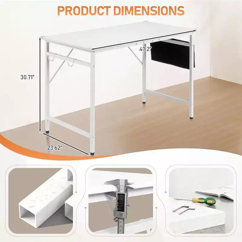 Bureau d'ordinateur Karl Home 47.2 pour bureau à domicile - Bureau d'étude avec rangement, crochets latéraux et pieds réglables