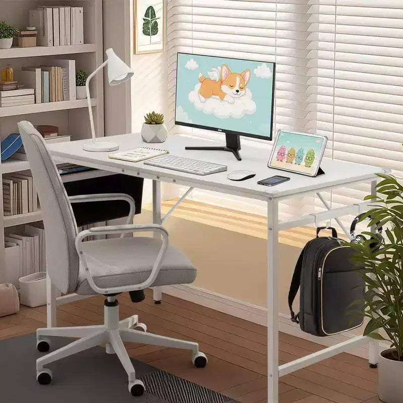 Bureau d'ordinateur Karl Home 47.2 pour bureau à domicile - Bureau d'étude avec rangement, crochets latéraux et pieds réglables