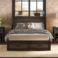MAYEERTY Full Size Framhouse Cabinet Bed with Foldable Platform Bed with Large Storage Drawer for Bedroom Rustic Gray