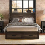 MAYEERTY Full Size Framhouse Cabinet Bed with Foldable Platform Bed with Large Storage Drawer for Bedroom Rustic Gray