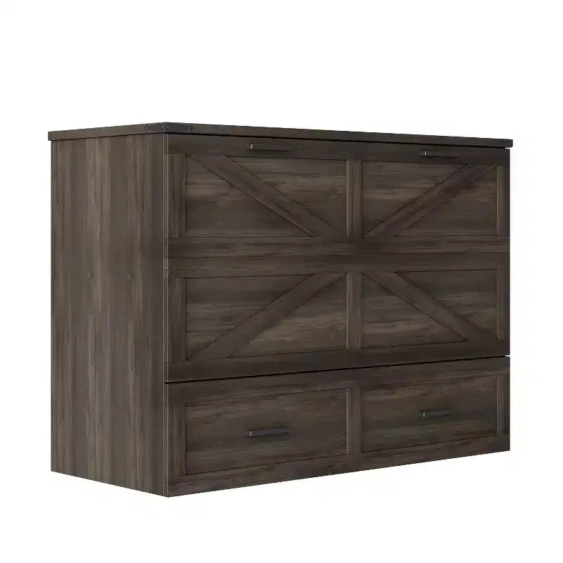 MAYEERTY Lit escamotable de taille standard avec cadre de ferme et tiroir de rangement spacieux, pour chambre à coucher, gris rustique