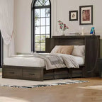 MAYEERTY Lit escamotable de taille standard avec cadre de ferme et tiroir de rangement spacieux, pour chambre à coucher, gris rustique