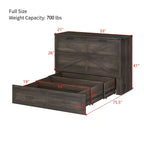 MAYEERTY Lit escamotable de taille standard avec cadre de ferme et tiroir de rangement spacieux, pour chambre à coucher, gris rustique
