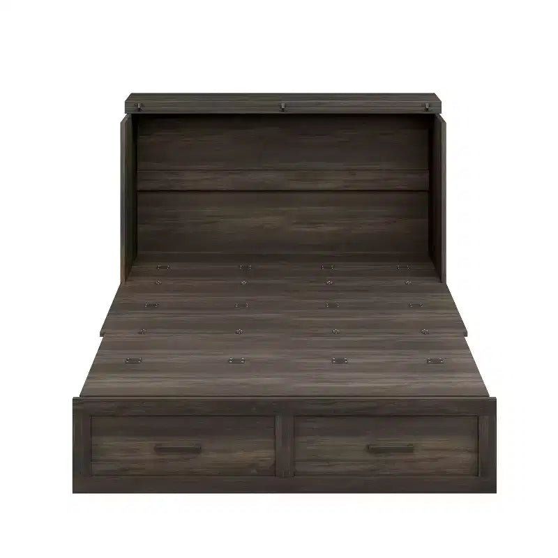 MAYEERTY Lit escamotable de taille standard avec cadre de ferme et tiroir de rangement spacieux, pour chambre à coucher, gris rustique