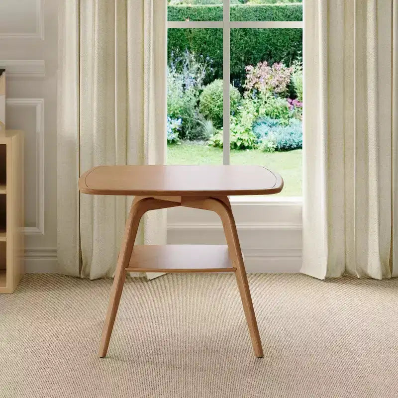 Mid-Century Modern Square Wooden Dining Table with Storage Shelf, Solid Wood Legs Small Dining Room Table or Coffee Table-Panipeachy