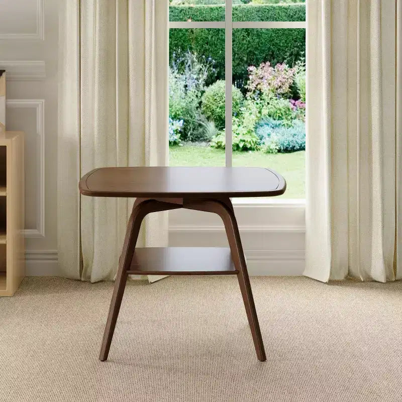 Mid-Century Modern Square Wooden Dining Table with Storage Shelf, Solid Wood Legs Small Dining Room Table or Coffee Table-Panipeachy