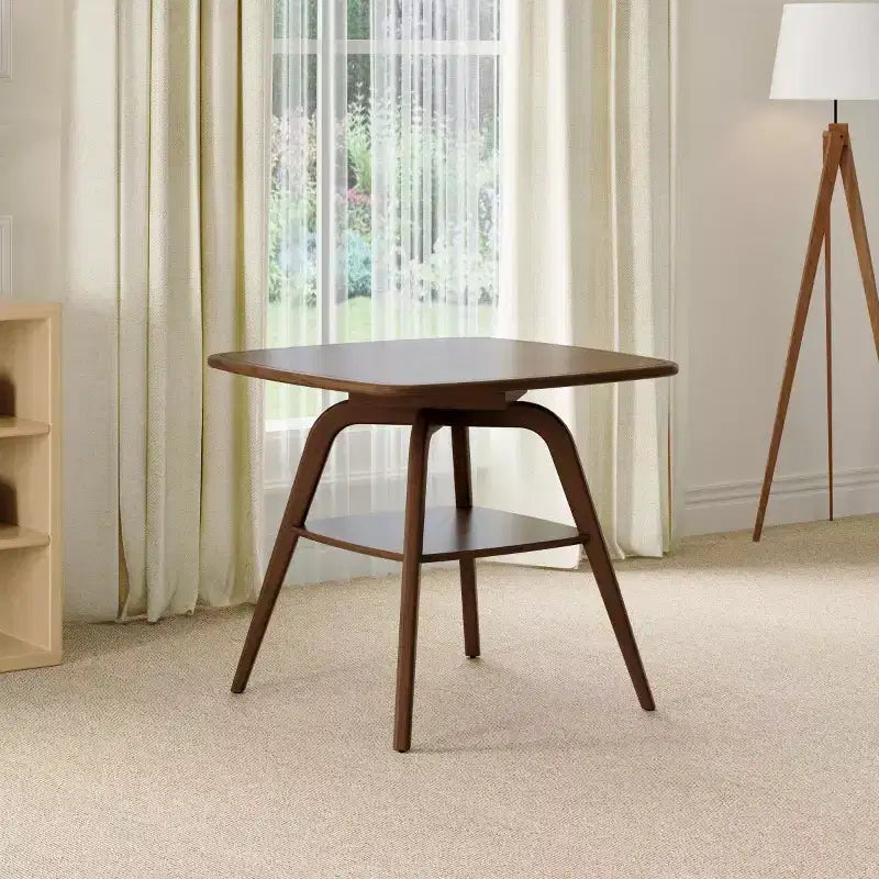 Mid-Century Modern Square Wooden Dining Table with Storage Shelf, Solid Wood Legs Small Dining Room Table or Coffee Table-Panipeachy
