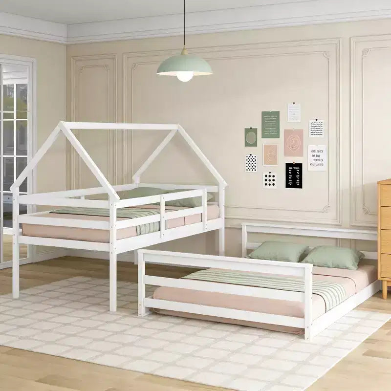 Lit superposé Luxystar avec échelle, lit supérieur double et lit inférieur double, séparable en 2 lits