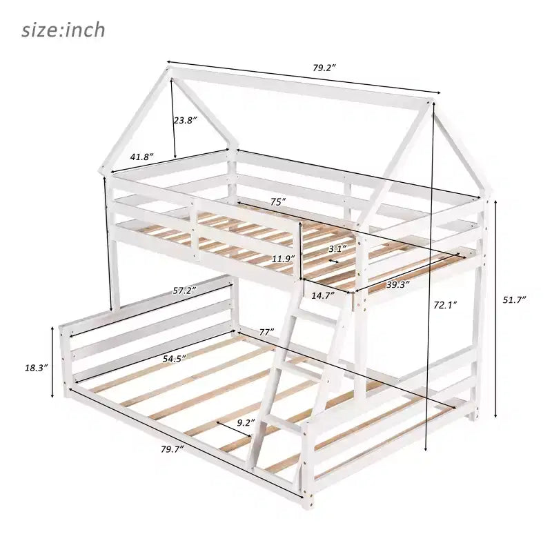 Lit superposé Luxystar avec échelle, lit supérieur double et lit inférieur double, séparable en 2 lits