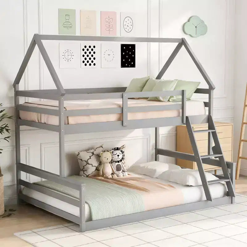 Luxystar Twin over Full House Bunk Bed with Ladder, Detachable into 2 Beds
