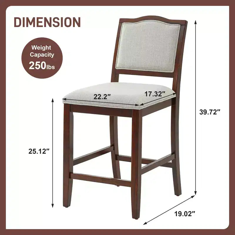 GDFStudio Franklin Tabourets de comptoir avec structure en bois d'hévéa, dossier ergonomique (Lot de 2)