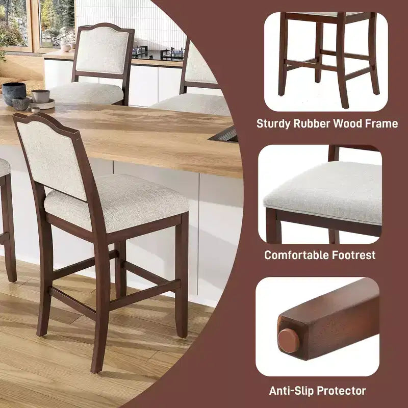 GDFStudio Franklin Tabourets de comptoir avec structure en bois d'hévéa, dossier ergonomique (Lot de 2)
