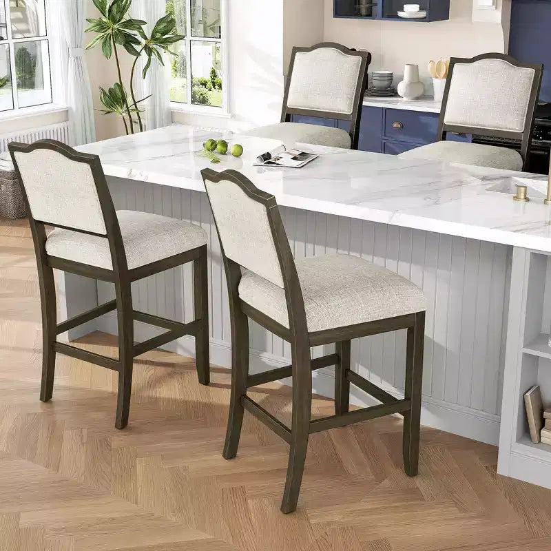 GDFStudio Franklin Tabourets de comptoir avec structure en bois d'hévéa, dossier ergonomique (Lot de 2)