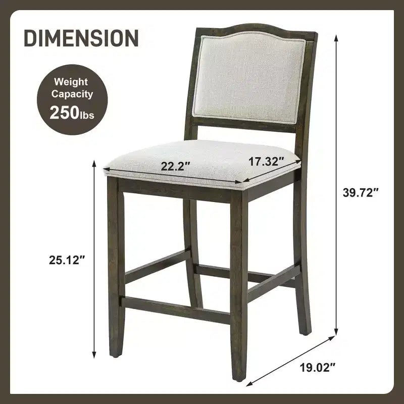 GDFStudio Franklin Tabourets de comptoir avec structure en bois d'hévéa, dossier ergonomique (Lot de 2)