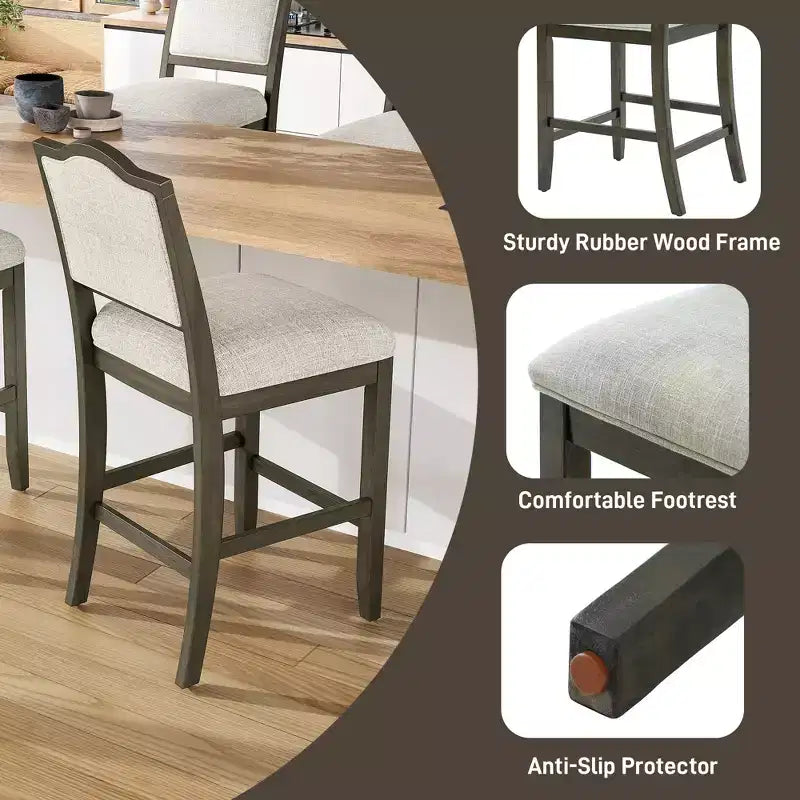 GDFStudio Franklin Tabourets de comptoir avec structure en bois d'hévéa, dossier ergonomique (Lot de 2)