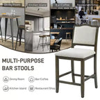 GDFStudio Franklin Tabourets de comptoir avec structure en bois d'hévéa, dossier ergonomique (Lot de 2)