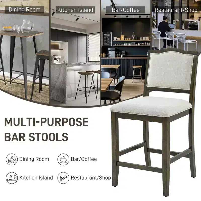 GDFStudio Franklin Tabourets de comptoir avec structure en bois d'hévéa, dossier ergonomique (Lot de 2)
