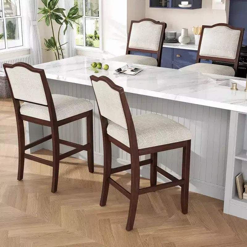 GDFStudio Franklin Tabourets de comptoir avec structure en bois d'hévéa, dossier ergonomique (Lot de 2)