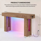 63 Farmhouse Console Table with Charging Station & LED Light, Slim Entryway Sofa Table for Hallway Living Room, Natural Wood Finish