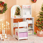 Coiffeuse enfant Costway, coiffeuse de princesse pour filles avec miroir lumineux LED 3 couleurs, blanc