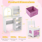 Coiffeuse enfant Costway, coiffeuse de princesse pour filles avec miroir lumineux LED 3 couleurs, blanc