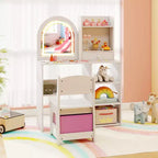 Coiffeuse enfant Costway, coiffeuse de princesse pour filles avec miroir lumineux LED 3 couleurs, blanc