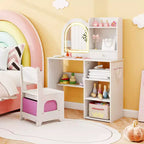 Coiffeuse enfant Costway, coiffeuse de princesse pour filles avec miroir lumineux LED 3 couleurs, blanc