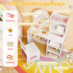 Coiffeuse enfant Costway, coiffeuse de princesse pour filles avec miroir lumineux LED 3 couleurs, blanc