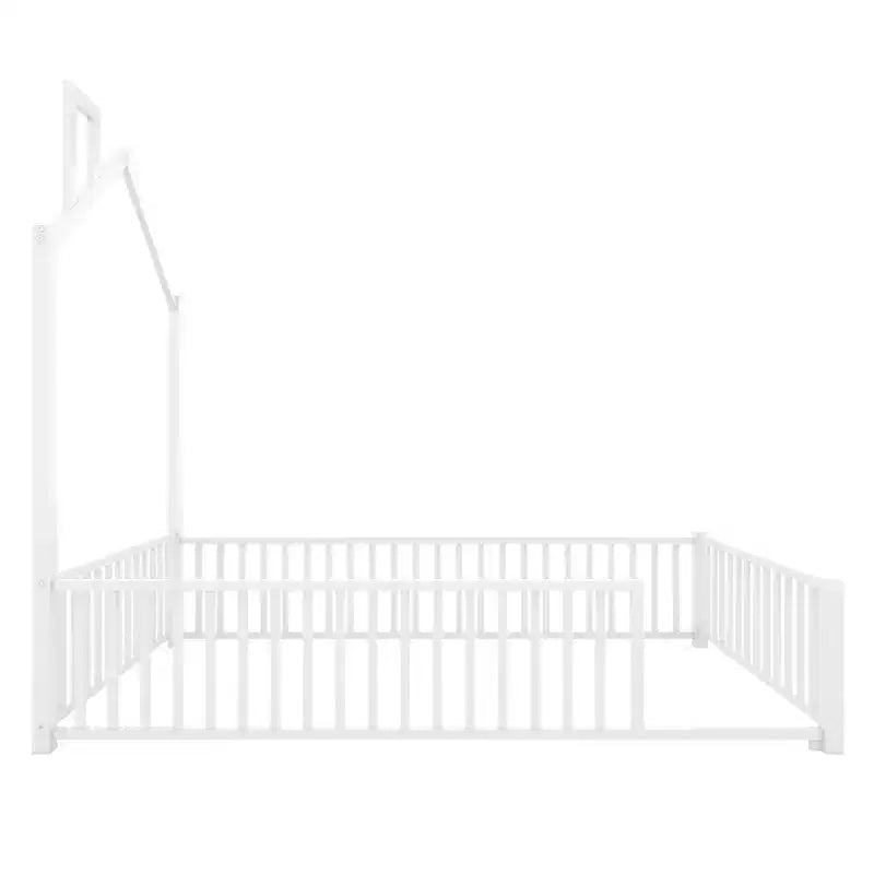 Lit plate-forme en métal double Luxystar avec clôture et cheminée, blanc