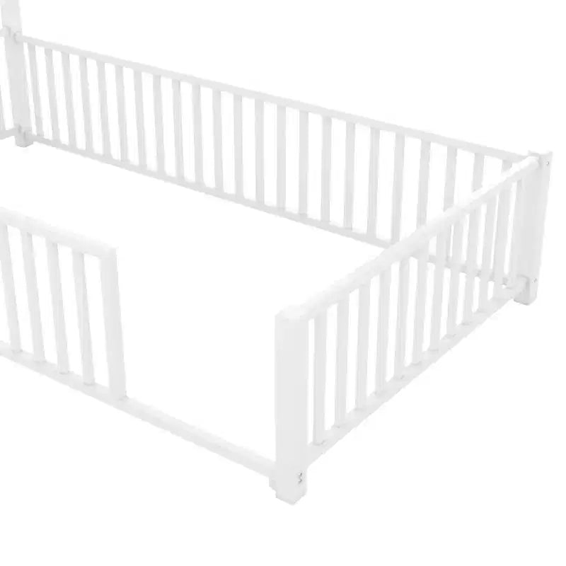 Lit plate-forme en métal double Luxystar avec clôture et cheminée, blanc