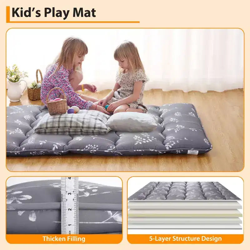 COZONY Twin/Full Japanese Futon Mattress, Floral Printed Floor Sleeping Pad & Roll-Up Camping Mattress