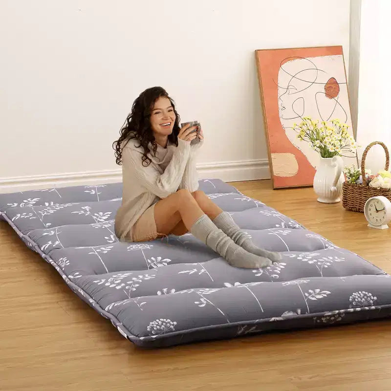 COZONY Twin/Full Japanese Futon Mattress, Floral Printed Floor Sleeping Pad & Roll-Up Camping Mattress