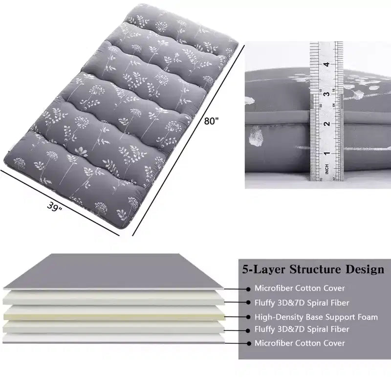 COZONY Twin/Full Japanese Futon Mattress, Floral Printed Floor Sleeping Pad & Roll-Up Camping Mattress