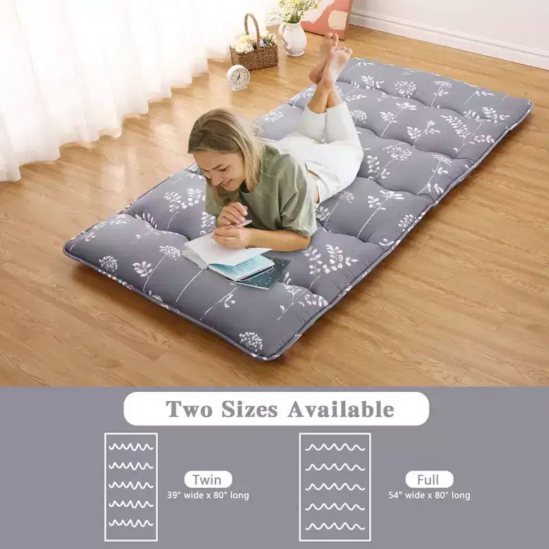 COZONY Twin/Full Japanese Futon Mattress, Floral Printed Floor Sleeping Pad & Roll-Up Camping Mattress