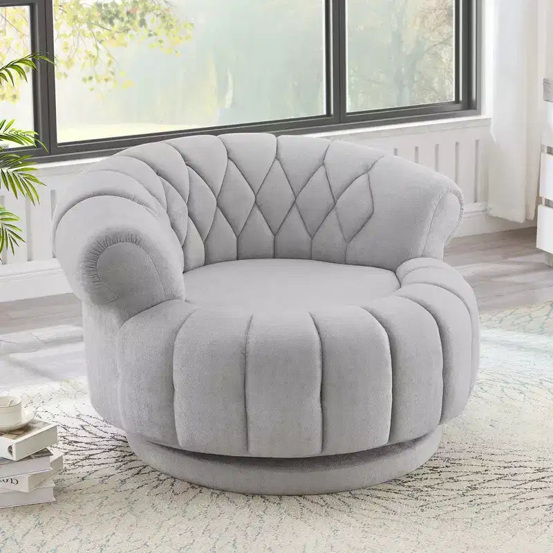 Fauteuil Club Rond Pivotant GDFStudio Fanny à 360° avec Accoudoirs Courbés