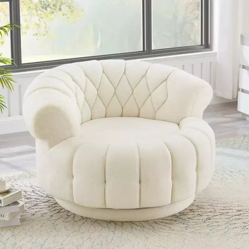 Fauteuil Club Rond Pivotant GDFStudio Fanny à 360° avec Accoudoirs Courbés