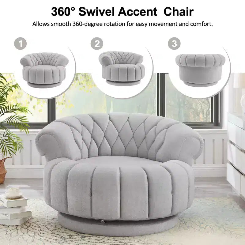 Fauteuil Club Rond Pivotant GDFStudio Fanny à 360° avec Accoudoirs Courbés