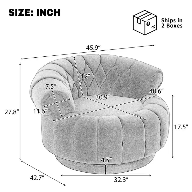 Fauteuil Club Rond Pivotant GDFStudio Fanny à 360° avec Accoudoirs Courbés