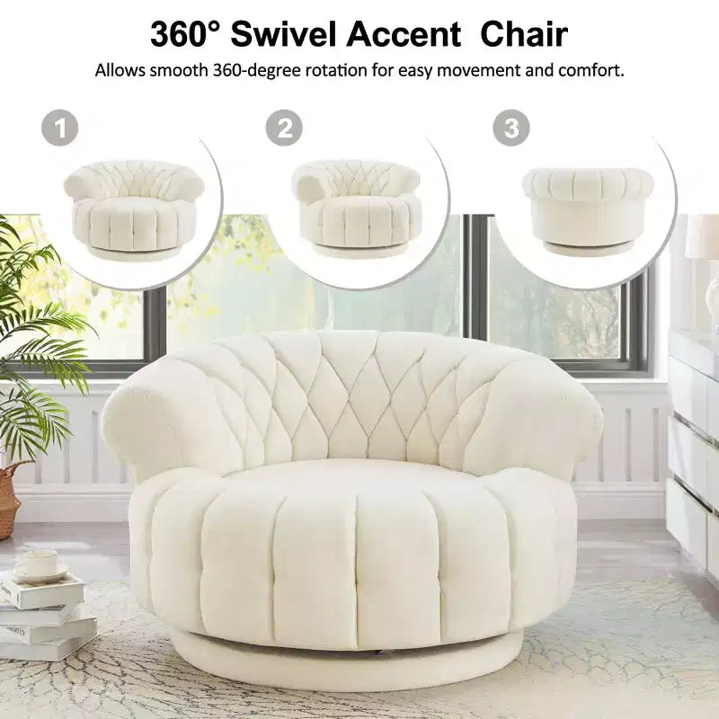 Fauteuil Club Rond Pivotant GDFStudio Fanny à 360° avec Accoudoirs Courbés