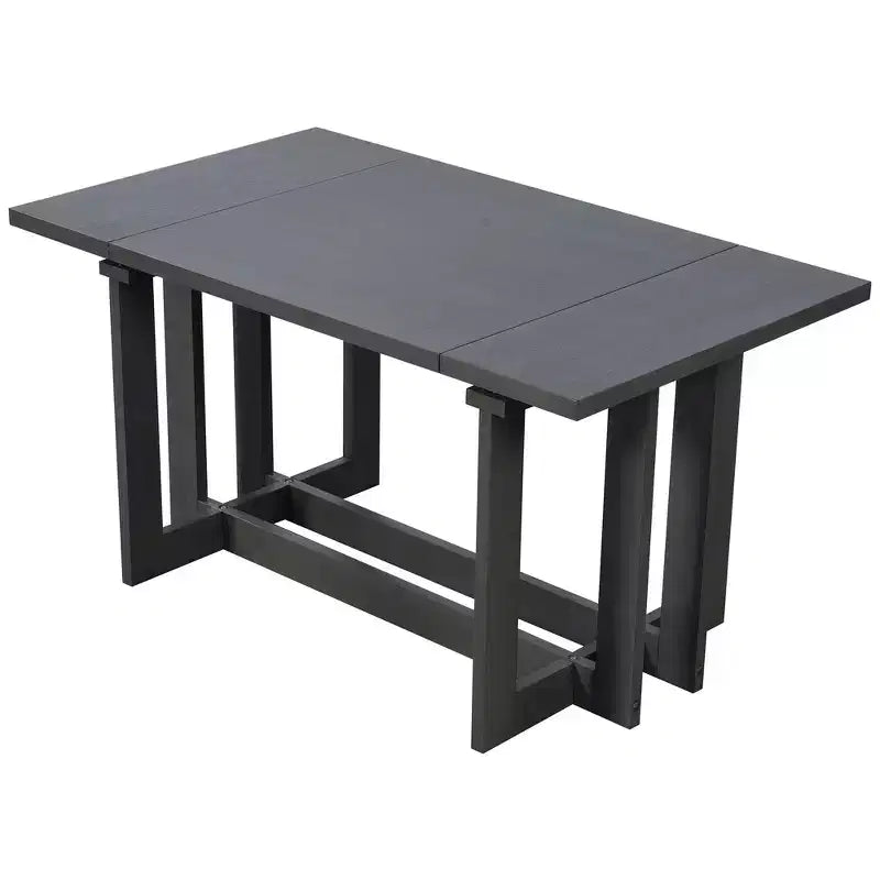 Whisen Rustic 82 Extendable Dining Table, Trestle Kitchen Table with Rubber Wood Legs, 2 Removable Leaves